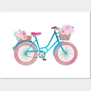 Spring bicycle with flowers Posters and Art